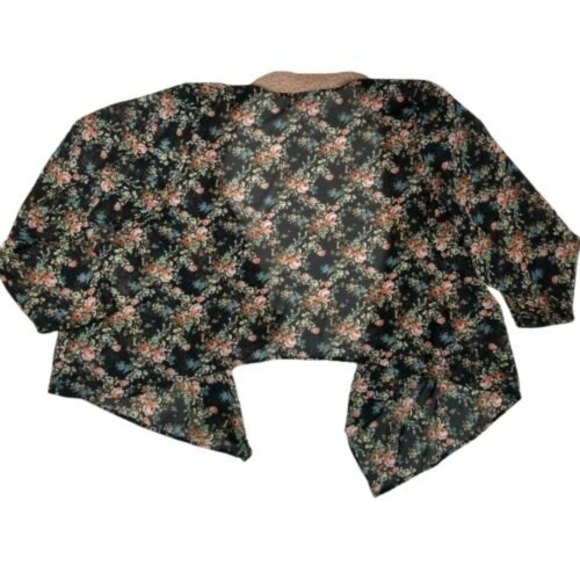 Loop18 Sheer Open Front Kimono Cardigan Top Womens Sz 21/23 Boho Black Floral - Picture 6 of 12